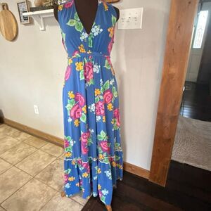 Matilda Jane dream weaver floral maxi dress women’s size medium blue pink v neck